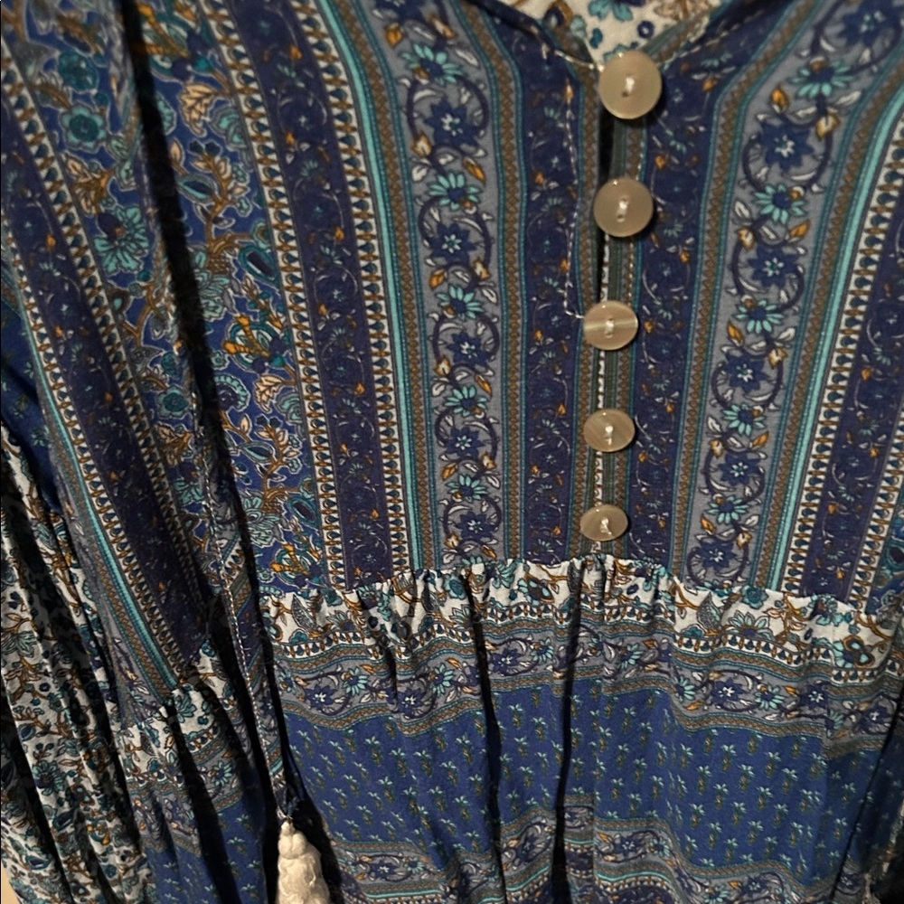 New Chic Boho Blue Patterned Blouse - image 3